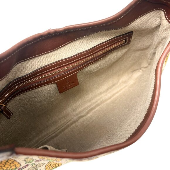 GUCCI Vintage Jackie Pigna Pineapple Jacquard Shoulder Bag Brown Yellow [106290] - Picture 11 of 13